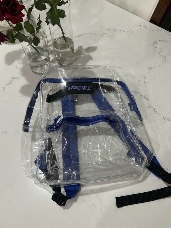 Trailmaker Classic Clear Backpack Transparent Blue Trim School Stadium Bags NWOT