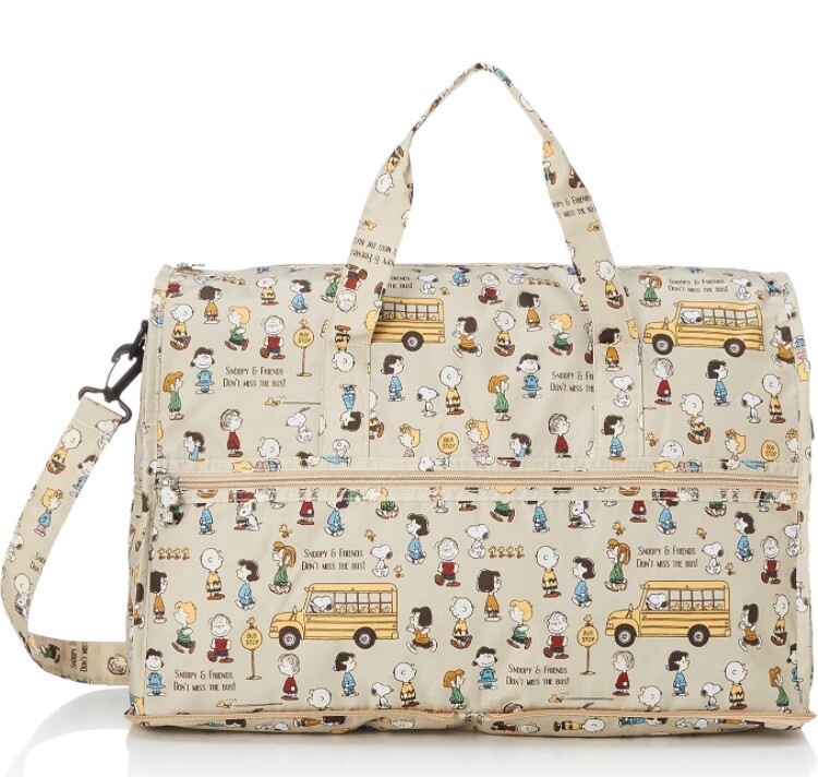 Peanuts Snoopy HAPITAS Many friends Bus travel duffle carry on baggage bag Beige