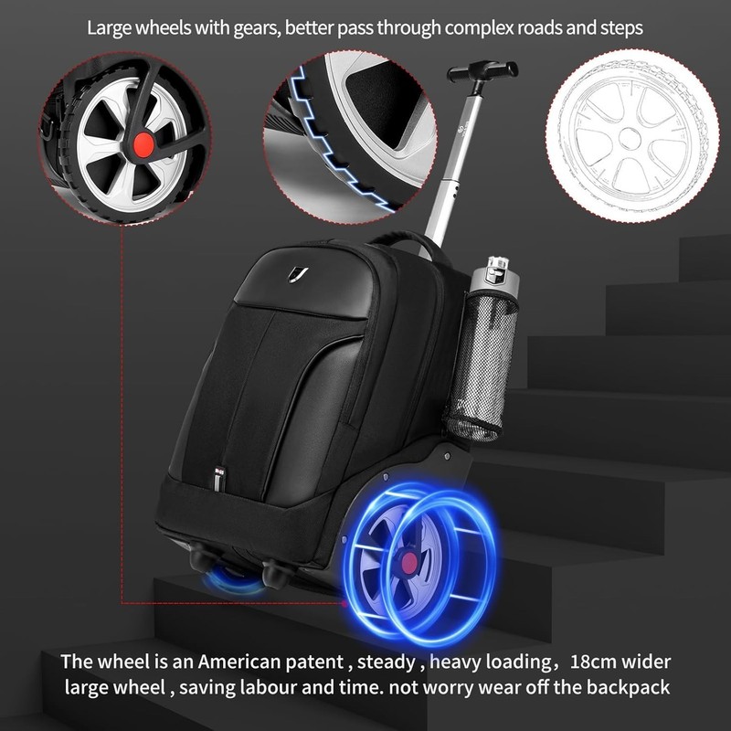 Rolling Backpack,Waterproof Backpack with Wheels for Business and Travel Comm... gallery