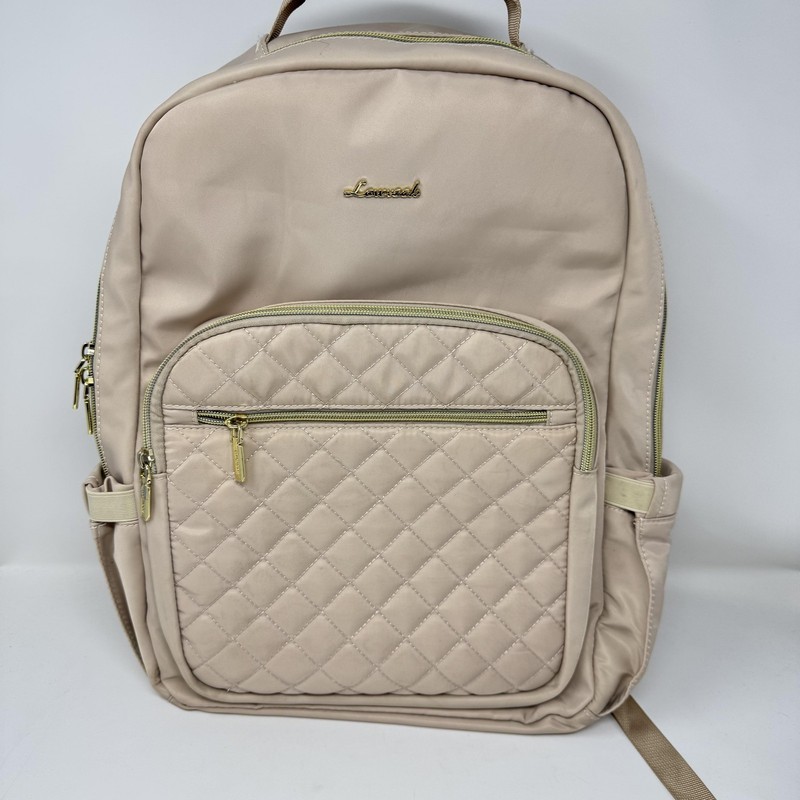 Lovevook Beige 17″ Laptop Backpack Quilted USB Charging Women Travel Bag Daypack
