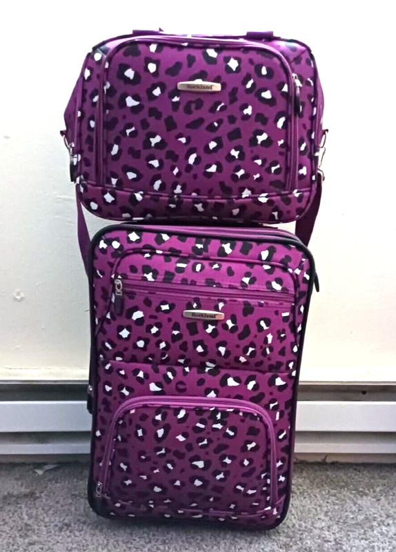 Rockland 2 Pcs Expandable Softside Luggage Set Carry on Tote Bag Purple Leopard