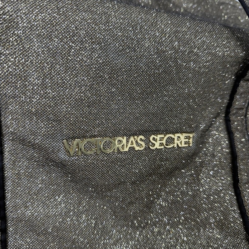 Victoria's Secret Glitter Shimmer Tote Shoulder Bag Black Gold Logo Zip Top gallery
