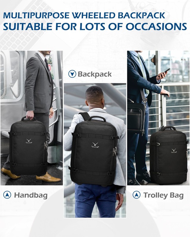 42L Rolling Wheeled Backpack Flight Approved Travel Suitcase Carry on Luggage