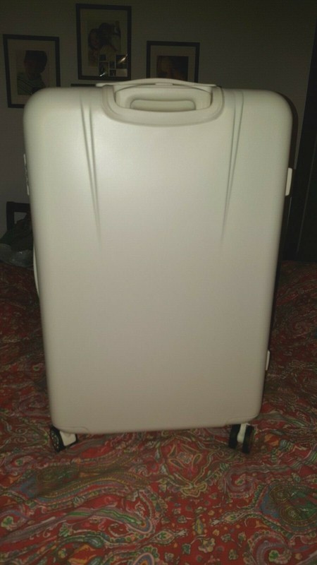 Mark & Graham Jet Set Checked Spinner luggage, white, 28", new, POTTERY BARN gallery