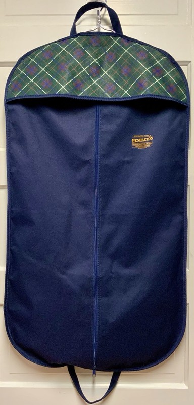 Pendleton Garment Bag Nylon Folding Travel Luggage Dress Suit Navy Plaid 39″x21″