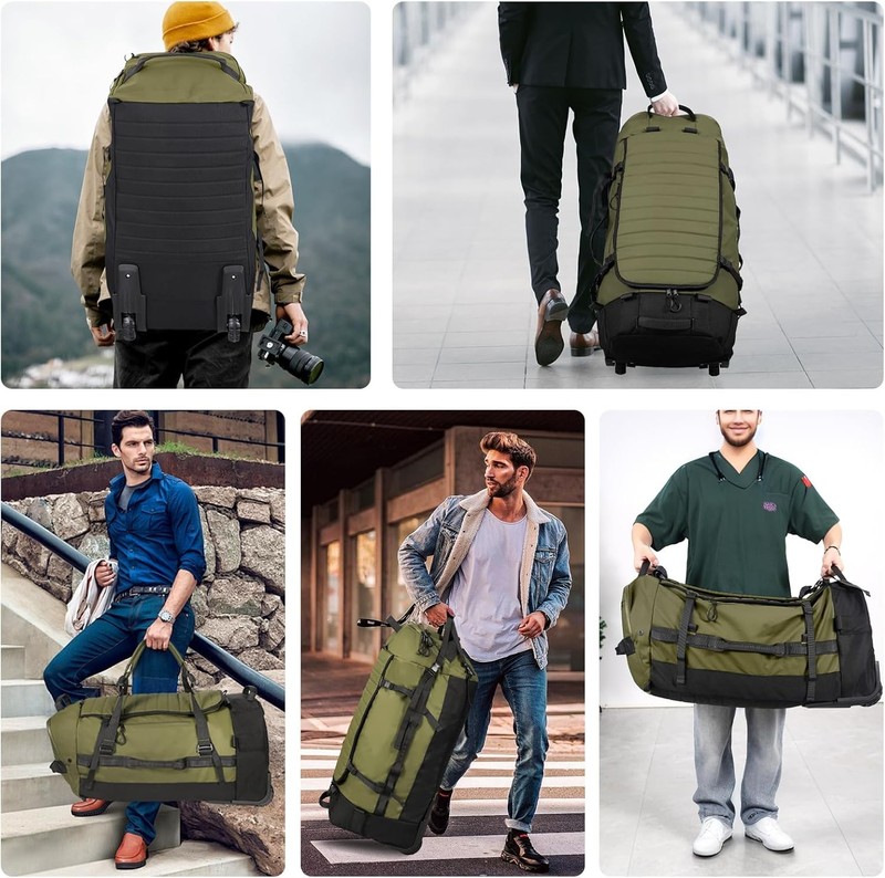 85L 29“ Foldable Rolling Backpack with Wheels, Soft-side Travel Duffle Bag wit gallery