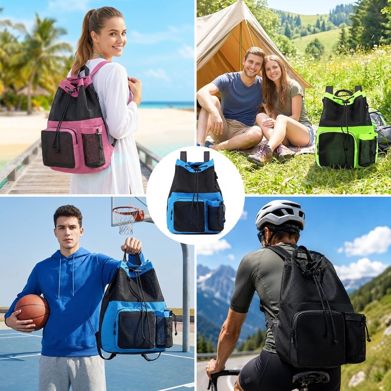 Lohol Large Mesh Drawstring Backpack with Shoe Bag, Durable Swimming String S... gallery