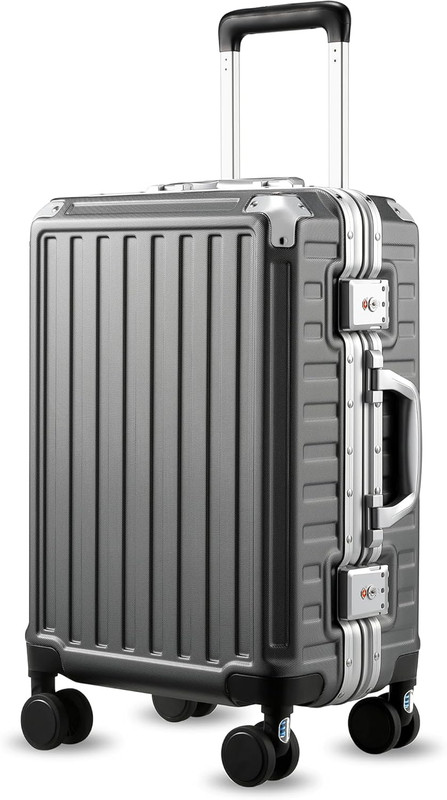 Carry on Luggage with Spinner Wheels, 8010S Aluminum Frame Zipperless Polycarbon