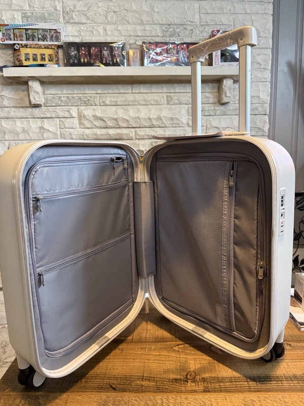 Mixi Carry On 20 Inch Spinner Luggage Front Opening Cup Holder New Smoke White gallery