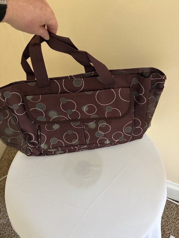 Brown Circle Pattern Travel Accessory Bag with Shoulder Strap & Exterior Pockets gallery