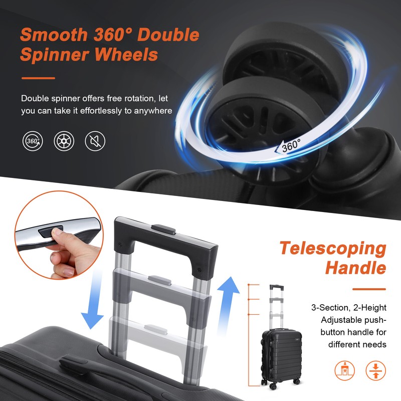 3 Piece Expandable Luggage Sets Hardshell Suitcases Carry On Luggage w/TSA Lock gallery