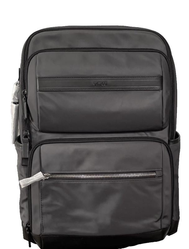 TUMI Backpack Nylon Poly Gray 2 Front Pockets Side Pockets Zipper Back Strap