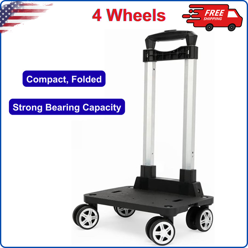 Backpack Trolley, 4 Wheels Folding Compact Lightweight Luggage Cart, Alloy Steel
