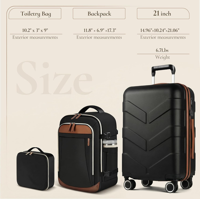 Expandable Luggage Set with Backpack - 21In Suitcase with TSA Lock & Spinner Whe gallery