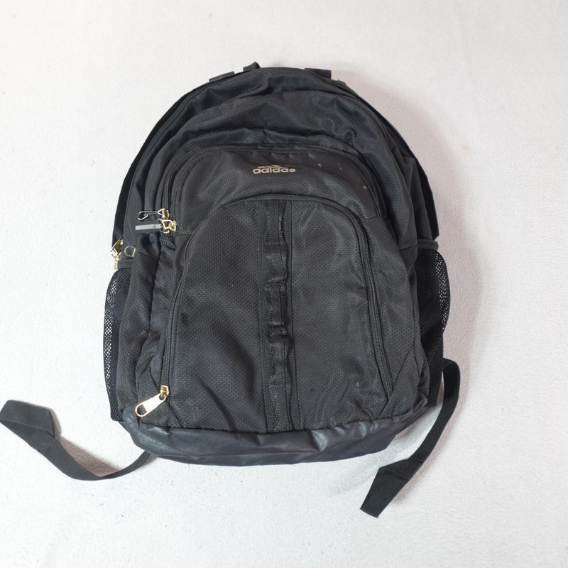 adidas Loadspring Backpack Black Gold Logo School Travel Bag Mesh Pockets Laptop