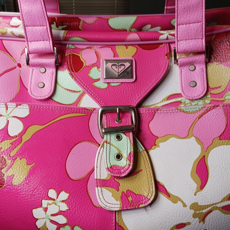 Vintage Roxy Quicksilver Rolling Duffle Bag Travel Luggage Pink Floral Y2K 90s gallery
