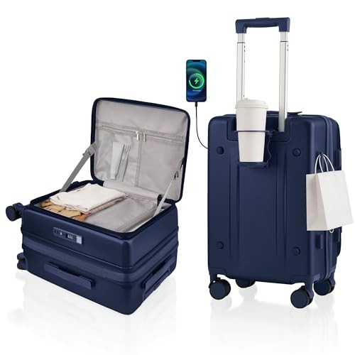 Expandable 20Inch Carry On Luggage Airline Approved – Top 20 Inch-EXT Navy Blue