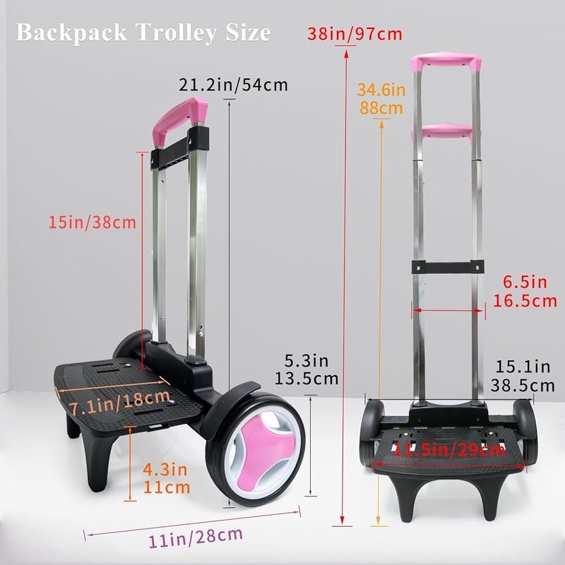 Backpack Trolley Cart Converts Regular Backpack to Wheeled Bag Adjustable Handle gallery