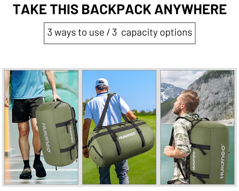 Waterproof Duffle Bag Backpack for Men, Heavy Duty Travel Gear 40L/60L/90L gallery