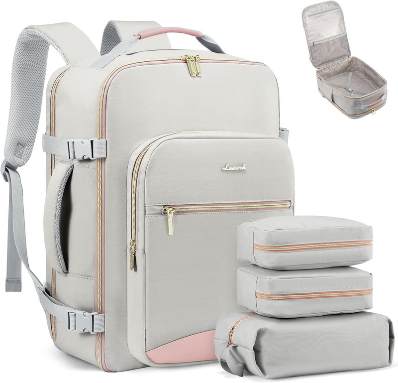 40L Travel Backpack Flight Approved Carry on Backpack,3 Packing Cubes,Waterproof