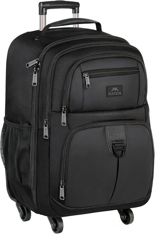 Rolling Backpack with 4 Wheels, 17 Inch Roller Travel Laptop Backpack for Women