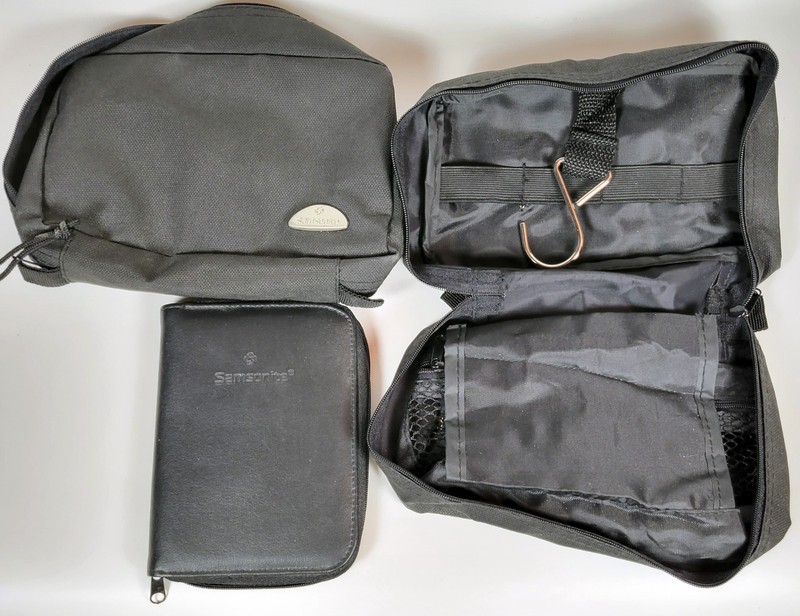 2 Samsonite Black Mini Hanging Travel Toiletry Organizer Bag ~ Plus Zip Wallet