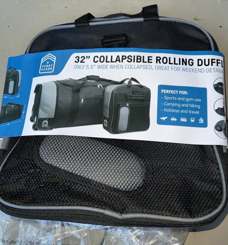 First Class 32″ Expandable Collapsible Rolling Duffel Bag Black Pack & Go