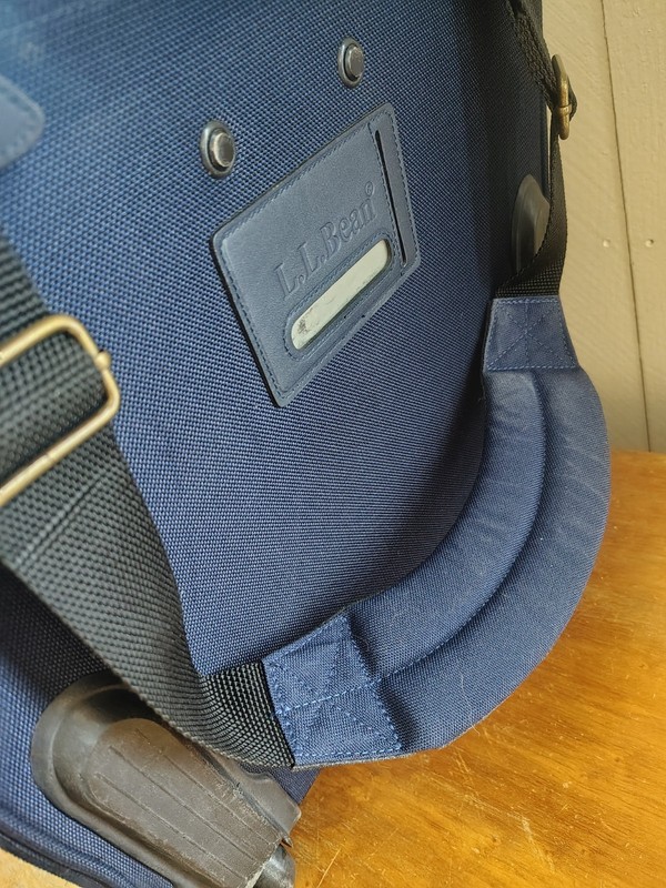 LL Bean エル・エル・ビーン. Rolling Luggage 15” Leather Navy Travel Carry On Bag Travel gallery