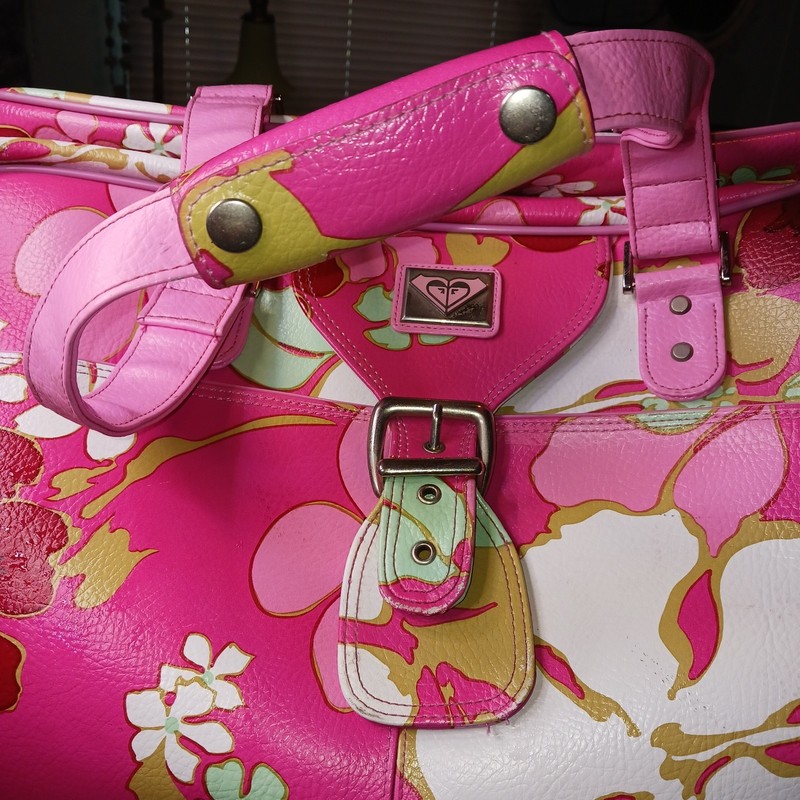 Vintage Roxy Quicksilver Rolling Duffle Bag Travel Luggage Pink Floral Y2K 90s gallery