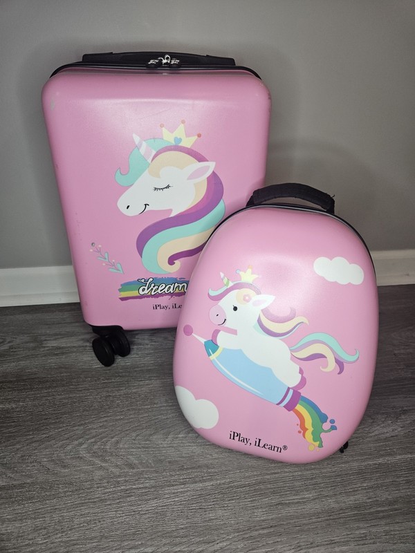 iPlay, iLearn Unicorn Kids Luggage 15” Girls Carry on Suitcase W/ Backpack
