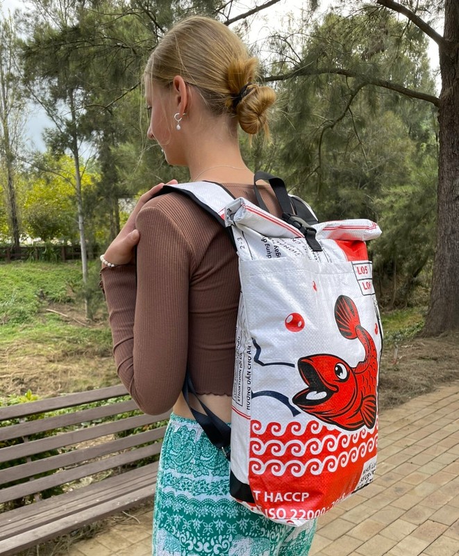 Fair Trade Fish Duffle Backpack handmade in Cambodia gallery