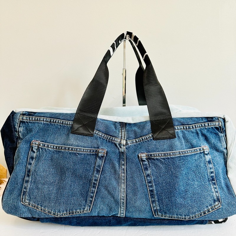 ACME STUDIOS CONVERTIBLE PATCHWORK DENIM DUFFLE TRAVEL BAG gallery