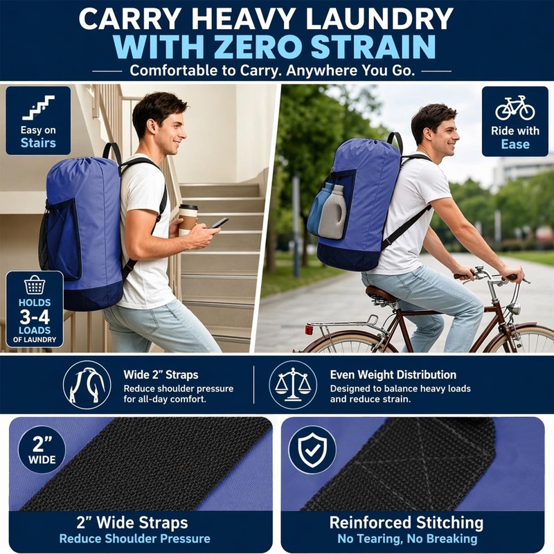 Backpack Laundry Bag, Durable polyster Laundry Backpack Bag with Shoulder Str... gallery