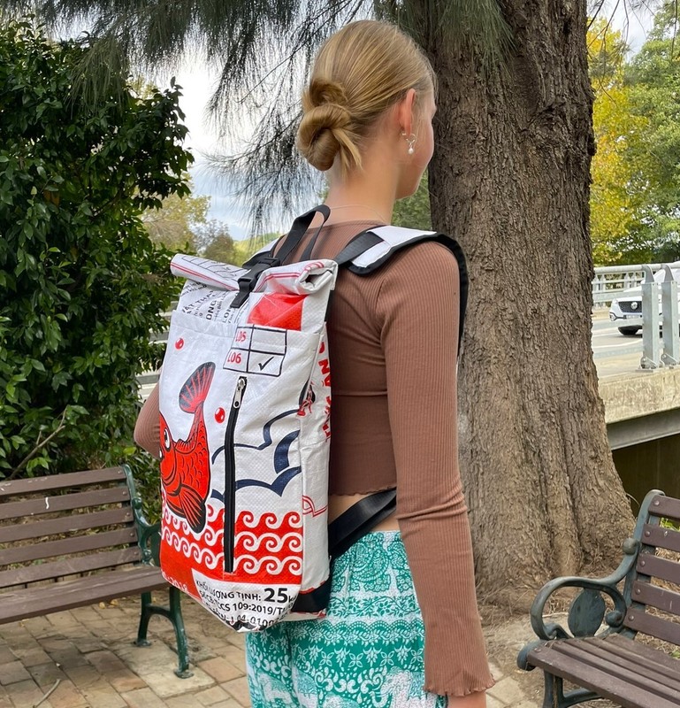 Fair Trade Fish Duffle Backpack handmade in Cambodia gallery