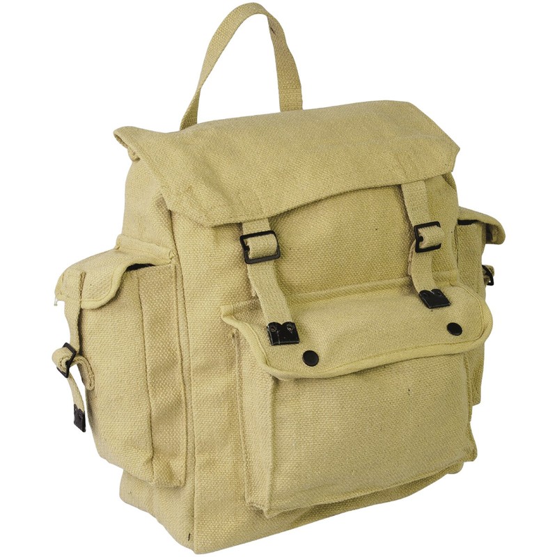 Highlander Large Pocketed Web Backpack Vintage Cotton Pack Canvas Rucksack Beige