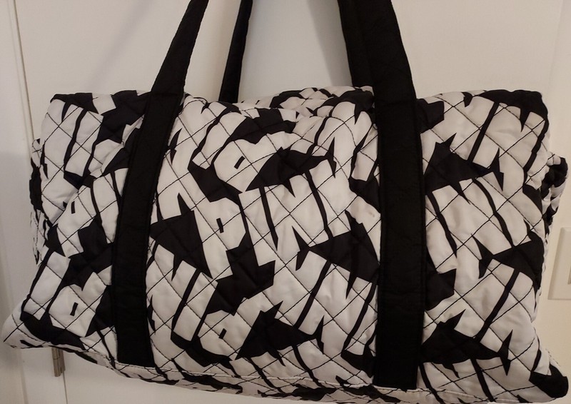 RARE Victoria's Secret PINK Travel Duffle Bag Lg Black & White Logos gallery