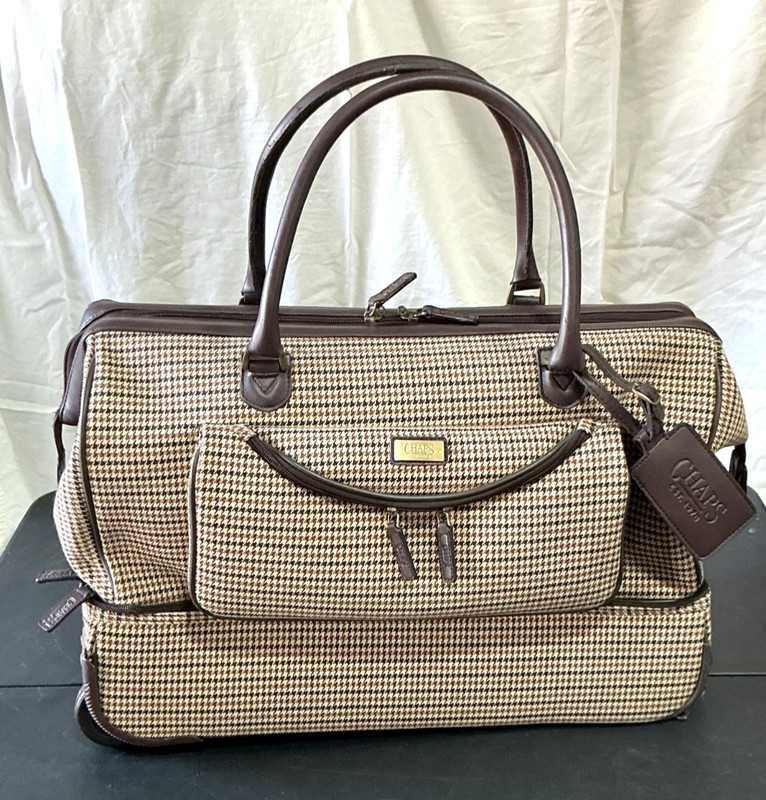 Vintage Ralph Lauren Chaps Houndstooth Wheeled 21” Classic Satchel Duffle Bag