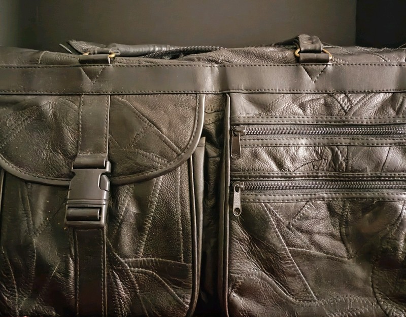 Genuine Leather Block Patchwork Large Overnight Duffle Bag Weekender Travel Gym gallery