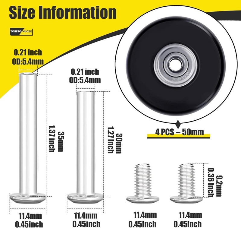 Universal 50mm PVC Replacement Wheels for Suitcases - Smooth & Wear-Resistant gallery