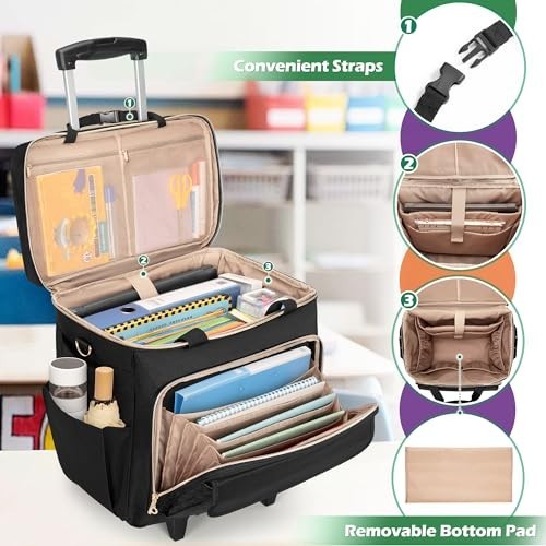 Multifunctional Rolling Teacher Bag with Laptop Compartment & Detachable Dolly, gallery