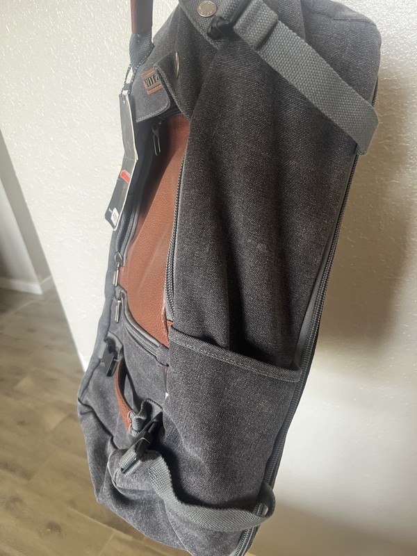 Witzman Travel Convertible Backpack and Duffle in Gray Canvas with Leather Trim gallery