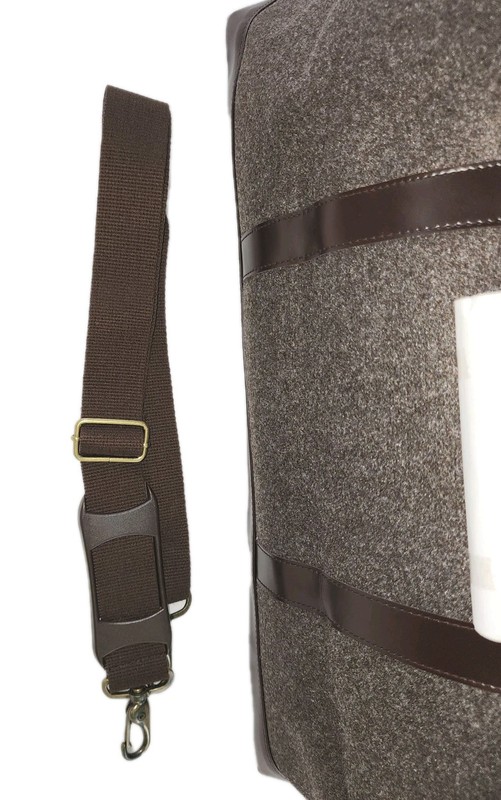 Altitude Large Brown Weekender Duffel Bag Wool Felt Faux Leather Trim w/ Strap gallery