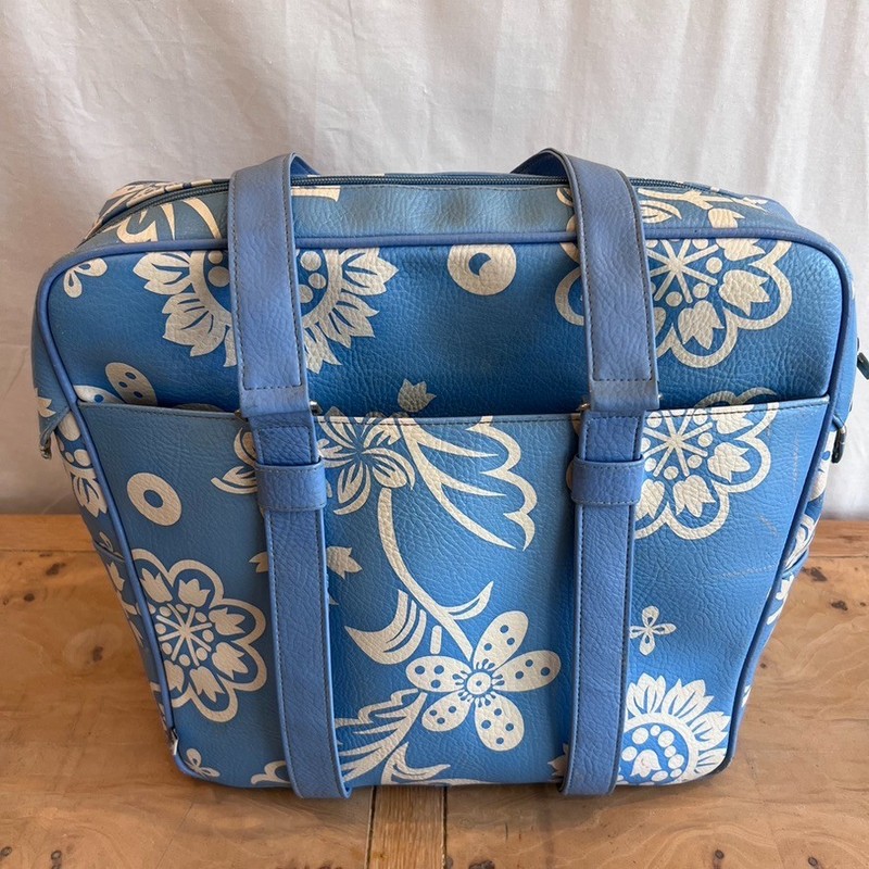 Vintage Roxy Double Handle Weekend Bag Carry On Y2K Blue Flowers Plastic Lined gallery
