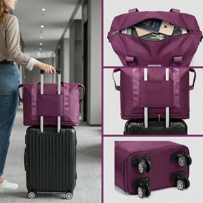 Expandable Foldable Duffle Bag with Wheels, Lightweight Travel Carry On Gym Bag gallery