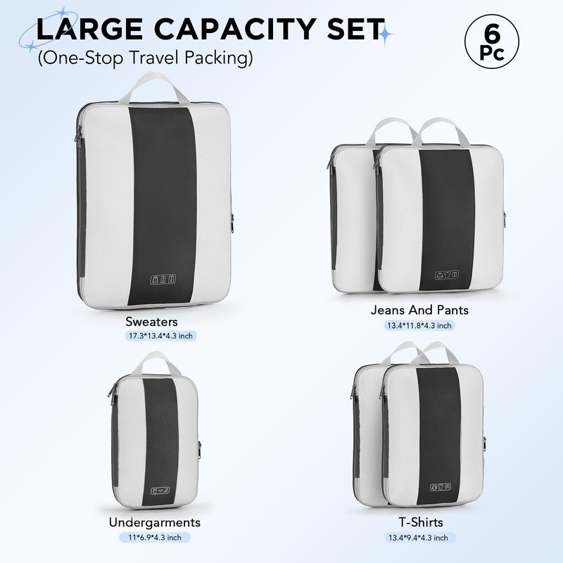 6 Set Compression Packing Cubes for Travel Essentials,Compressible Expandable... gallery