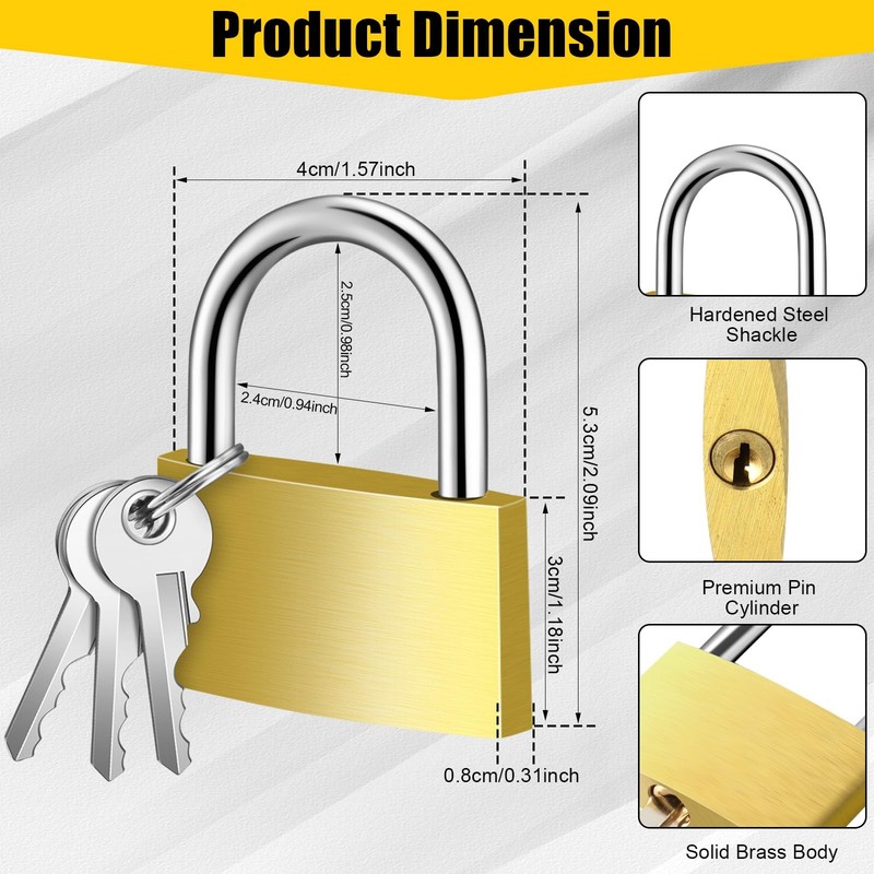 Yaocom 18 Pcs Solid Brass Keyed Padlock Small Yellow Gym Lock Strong Padlock wit gallery