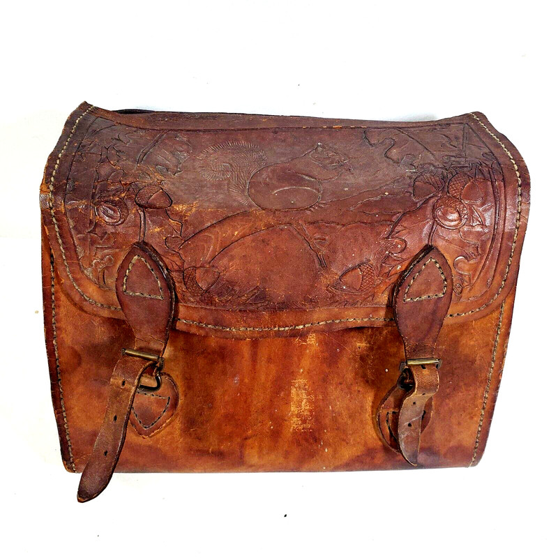 Leather Embossed Travel Camera Bike Pouch Buckle Closure Medium 10″ x 7″ Bag