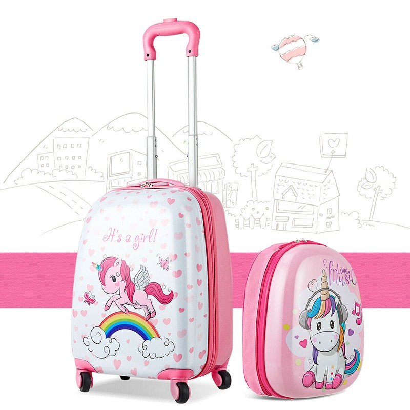 2PC Kids Luggage Set 12" Backpack & 16" Rolling Suitcase for School Travel ABS