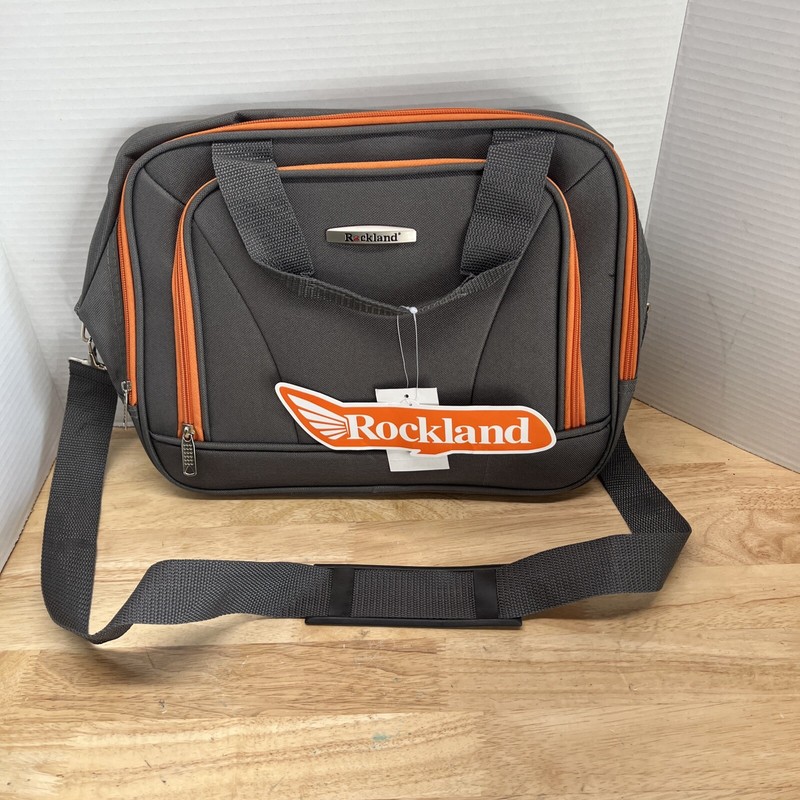 Rockland Luggage Carry On Bag Grey With Orange Accents NWT 14×5.5×11.5″