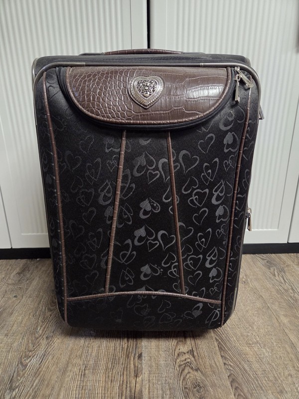 VTG Brighton Luggage Black Brown Leather 22” Rolling Wheeled Carry On Suitcase